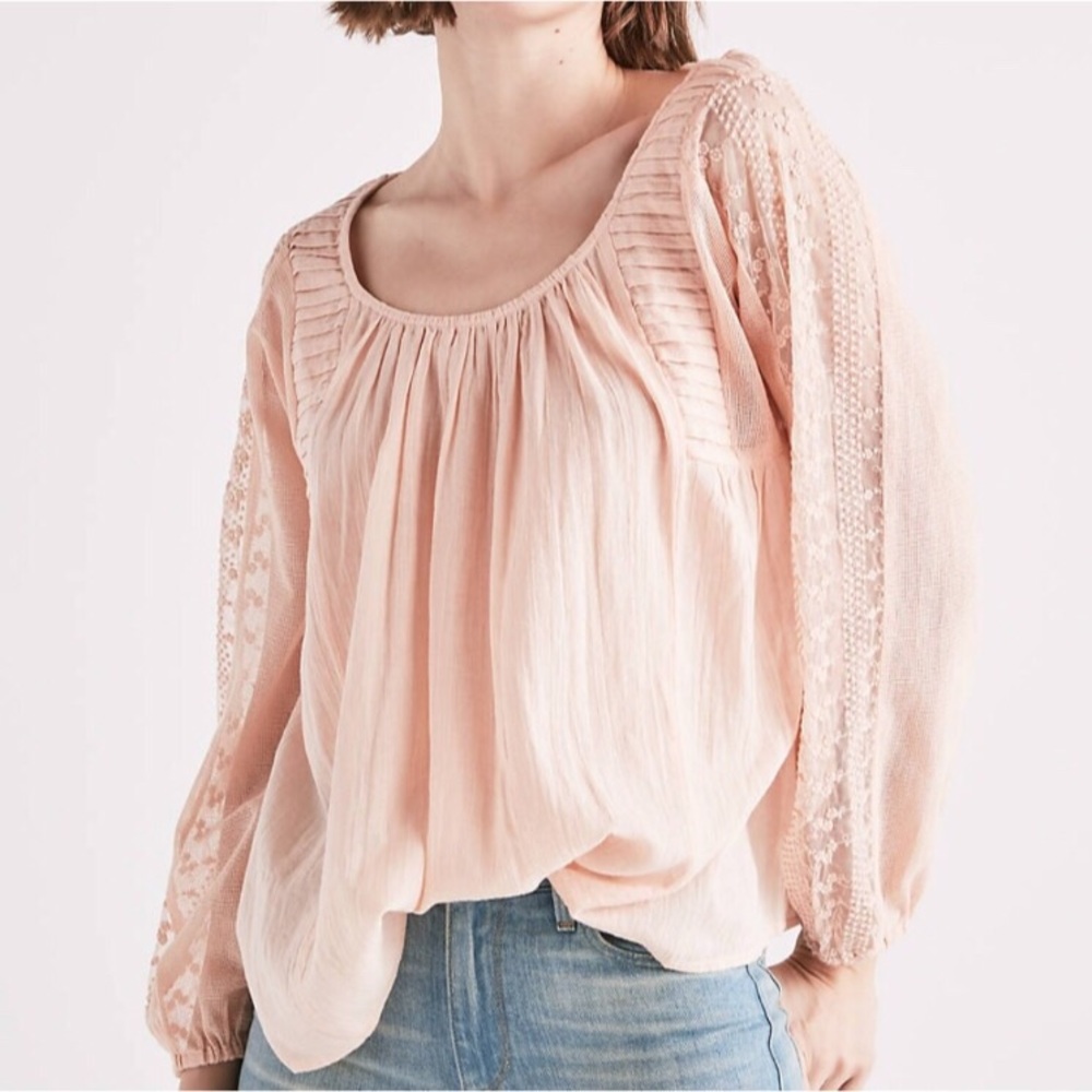 Lucky Brand Criss Cross Peasant Top
